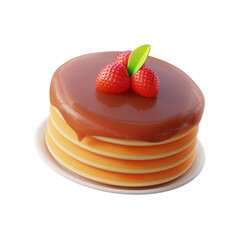 Souffle pancake with dripping honey trendy illustration on white background. 3D rendering.