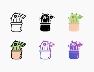 Cactus icon set with different styles. Style line, outline, flat, glyph, color, gradient. Editable stroke and pixel perfect. Can be used for digital product, presentation, print design and more.