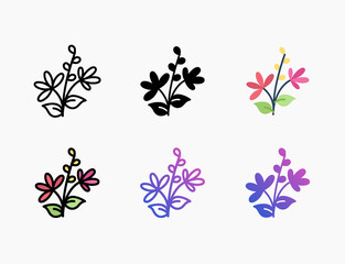 Flower icon set with different styles. Style line, outline, flat, glyph, color, gradient. Editable stroke and pixel perfect. Can be used for digital product, presentation, print design and more.