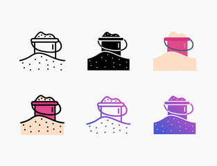 Sand beach with bucket icon set with different styles. Editable stroke and pixel perfect. Can be used for digital product, presentation, print design and more.