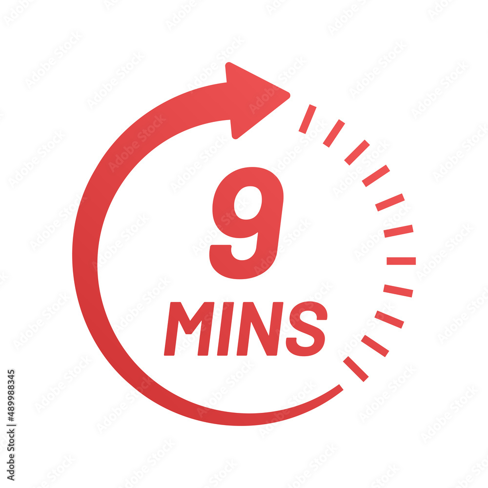 Poster 9 minutes timer icon isolated on white background.