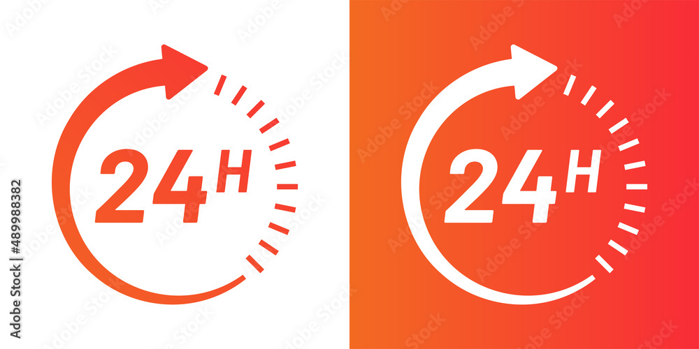 Poster 24h or 24 hours clock arrow icon vector in graphic design.