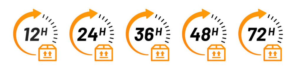 Hours package delivery icon set. Shipping time management collection.