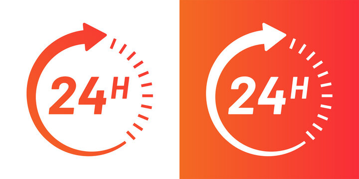 24h or 24 hours clock arrow icon vector in graphic design.