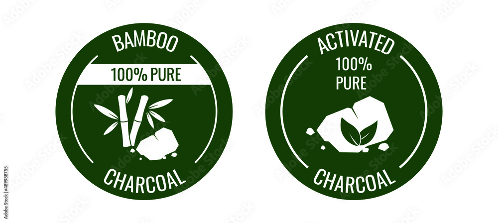 Sticker bamboo 100% pure activated charcoal icon vector illustration