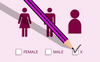 Third gender classifications. Representative silhouettes. Non-binary and intersex people. Sex designation as "X". Identities and Recognition. Option. Illustration with confirmation mark, symbol. Penci