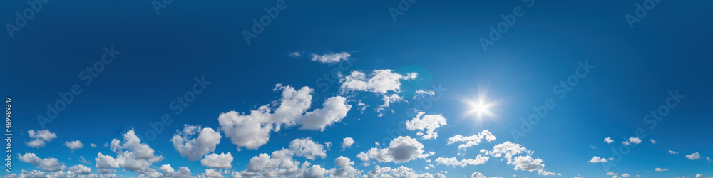 Wall mural blue sky panorama with cirrus clouds. seamless hdr 360 degree pano in spherical equirectangular form