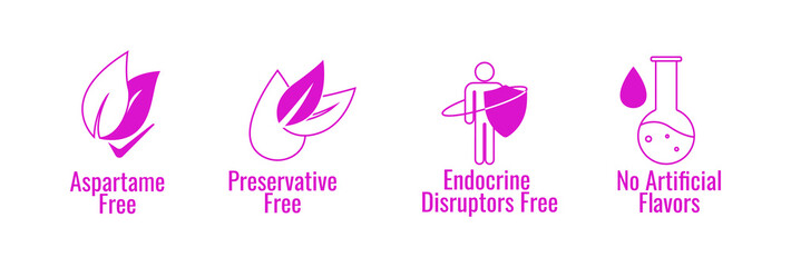 aspartame free, preservative-free, endocrine disruptors free, no artificial flavors icon set vector illustration 