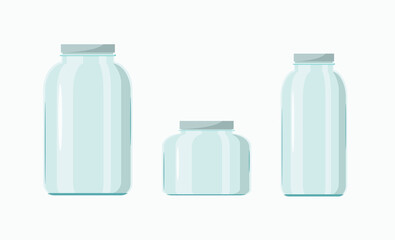 A set of glass jars on a white background. Cartoon design. Vector illustration.
