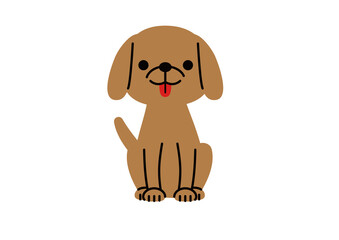 お座りをして舌を出している茶色い犬