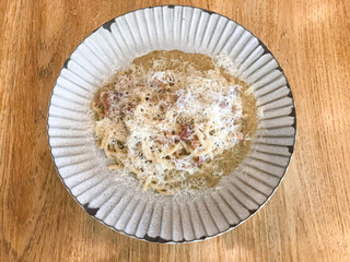  Bucatini Cacio e Pepe pasta with bacon