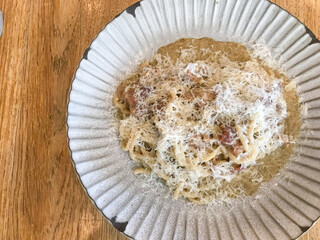  Bucatini Cacio e Pepe pasta with bacon