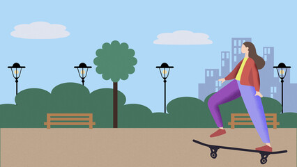 Young woman skateboarding in public park