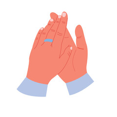 Male applauding hands. A sign of greeting, approval, support. Folded hands. Cartoon clipart. Vector illustration on an isolated white background.