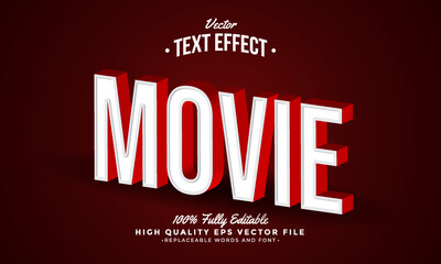 Movie Red 3D Style Editable Modern Text Effect Vector Files