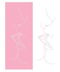 art of a couple kissing, on a pink and white background good for posters and decorations