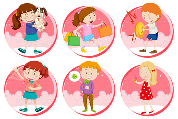 Set of Little boy and girl do activities on white background