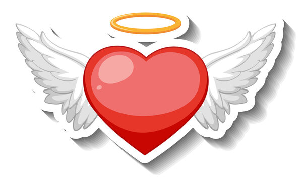 Winged heart cartoon sticker