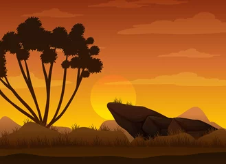 Silhouette savanna forest at sunset time © blueringmedia