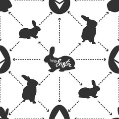 Geometry seamless pattern with silhouette easter rabbit and eggs with symbol ethereum. Vector