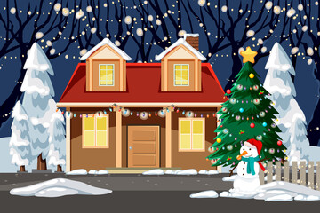 Outdoor Christmas house at night scene
