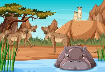 Wild animals in savanna forest landscape © blueringmedia