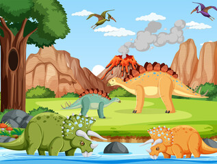 Dinosaur in prehistoric forest scene © blueringmedia