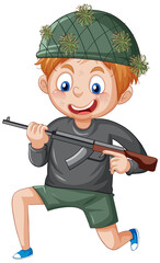 A boy holding gun cartoon character on white background
