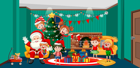 Children celebrating Christmas with Santa Claus