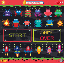 Obraz premium Retro pixel space game interface