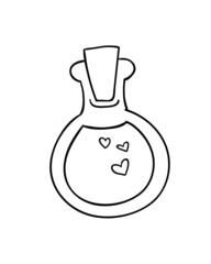 beautiful glass bottle with magic liquid love potion. vector illustration..