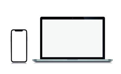 Device screen mockup. set of smartphone, laptop and monitor, blank screen mockup. Vector illustration - super high detailed photorealistic esp 10 vector , iphone , macbook