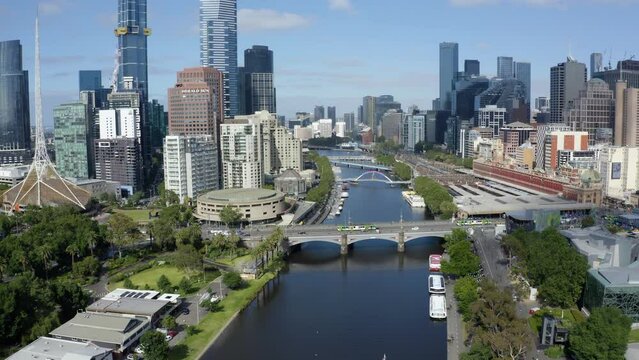 Smooth 4K drone footage of the Melbourne CBD and skyline