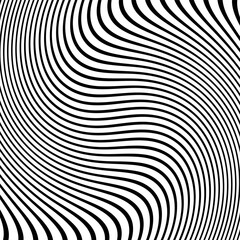 Vector seamless pattern. Abstract op art texture with bold monochrome wavy stripes. Creative background with distorted lines. Decorative black and white striped design with distortion effect. © prateek