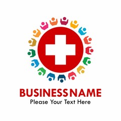 Medical community logo design template illustration. there are four people to form cross symbol