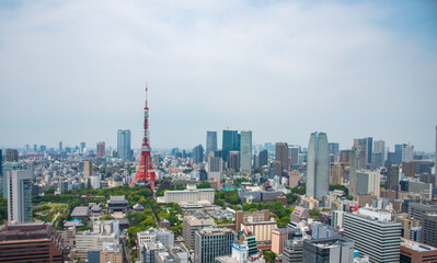 Fototapeta na wymiar Tokyo city view and Tokyo tower at daytime.