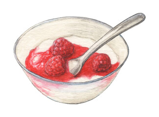 ヨーグルトラズベリーソースがけ　手描き
