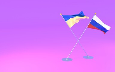 交差するロシアとウクライナの国旗、3DCG