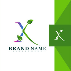 Letter X with Green leaf logo vector design. perfect for corporate,store and personal identity logo. creative design 