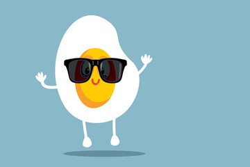 Happy Summer Fried Egg Wearing Sunglasses Vector Cartoon