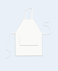 White kitchen apron. Blank white color apron mock up isolated on sky blue background. Can be used for design, branding or logo.