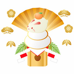 うさぎ　鏡餅　正月　卯年　うさぎ年　卯　兎　年賀状素材　2023　かわいい　シンプル　イラスト