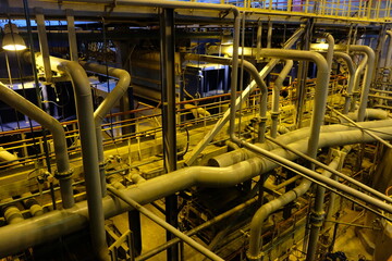 Magadan / Russia - 03.20.2019 : Pipes, filters and ore processing system at a metallurgical plant