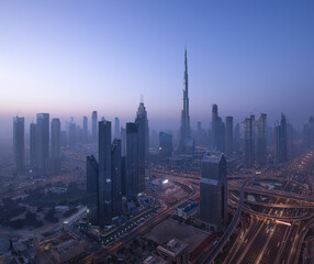 Fototapeta na wymiar Dubai Downtown skyline during early sunrise. Dubai, United Arab Emirates.