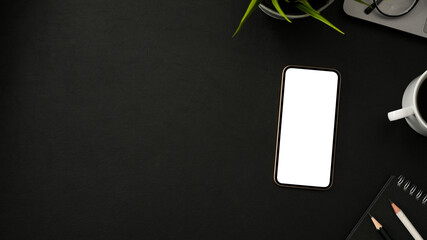 Simple dark background with smartphone mockup and copy space
