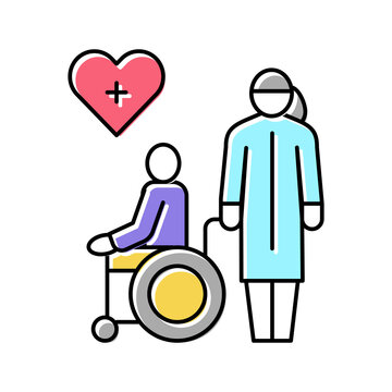 helping and caring for disabled people at home color icon vector illustration