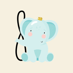 Birthday Party, Greeting Card, Party Invitation. Kids illustration with Cute Elephant and an inscription eight. Vector illustration in cartoon style.