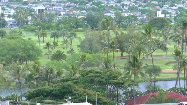Golf field in tropics in 4k