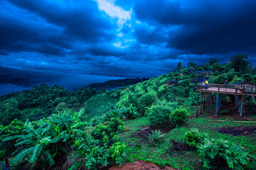 Fototapeta na wymiar Beautiful Doi pui view point chiangmai thailand with green forest on the mountain background.
