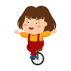 Cute girl with bicycle.circus show illustration